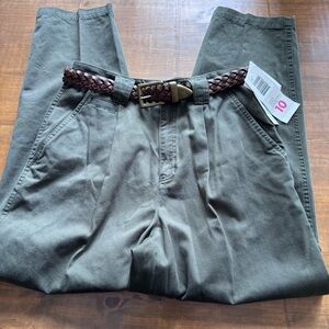 VTG 80s 90s Lizwear Pleated High Rise Tapered Belted Pants-Pine Green-10P-NWT